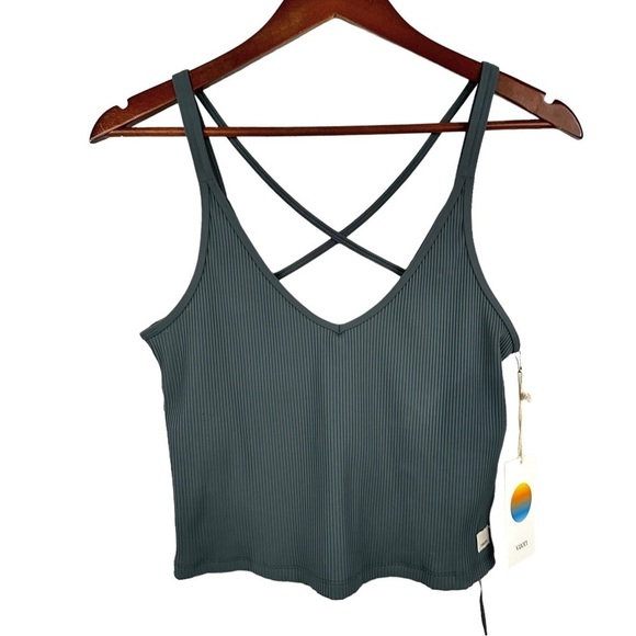 VUORI Strappy Rib Crop Tank in Stone - Picture 6 of 11